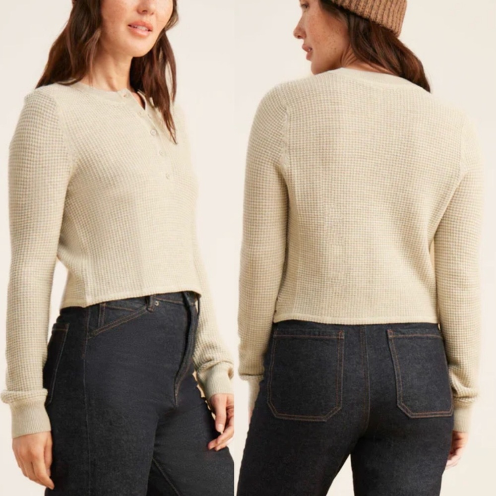 Roark Well Worn Thermal Henley shirt cropped body long sleeve neutral beige